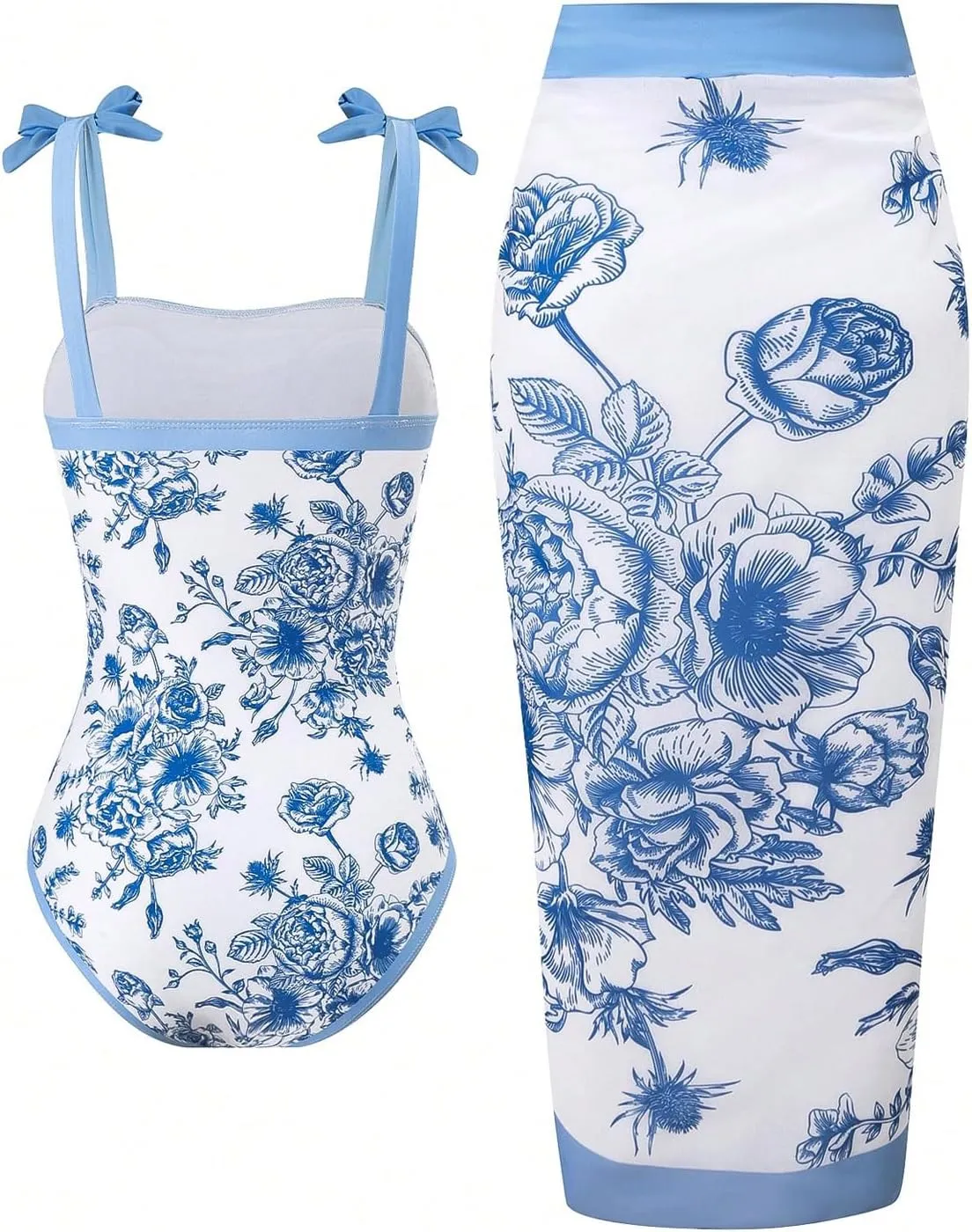 SHENHE Girl's Floral One Piece Swimsuit with Cover Up Sarong Wrap Tie Bow Cute Bathing Suits