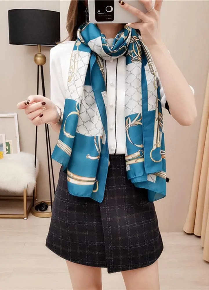 Silk Scarf for Women Fashion Floral Printed Large Lightweight Sunscreen Shawls Wraps Headscarf