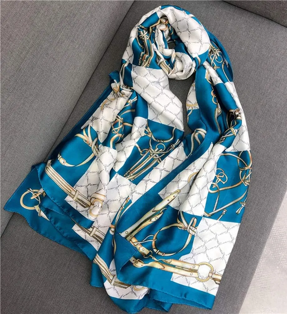 Silk Scarf for Women Fashion Floral Printed Large Lightweight Sunscreen Shawls Wraps Headscarf