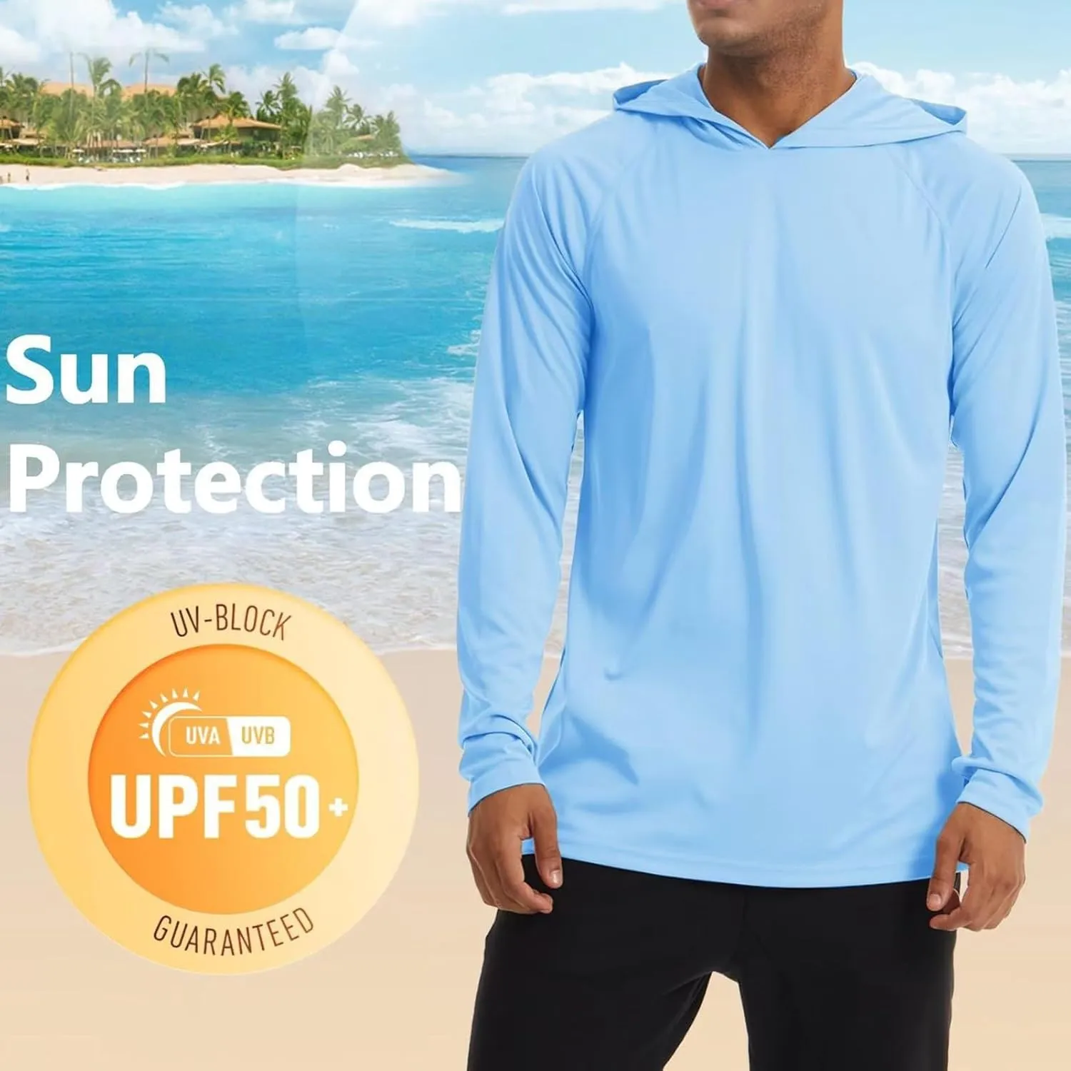 Sun Shirt UPF 50  Men's Fishing Long Sleeve UV Protection Hoodie Hiking Rash Guard Beach Swimming Running Pullover
