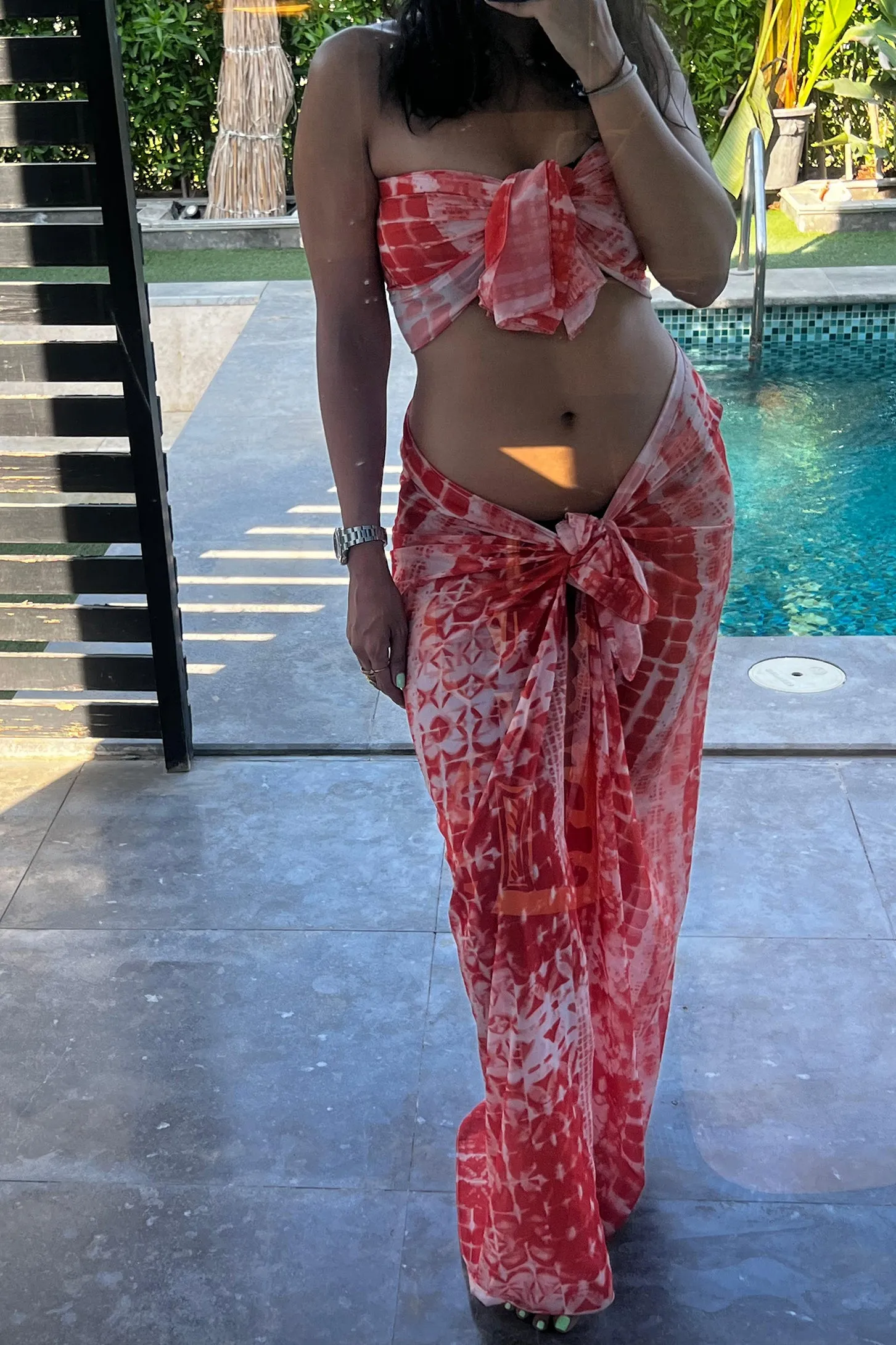 Sunkissed Wrapped Short Length Sarong - Red Orange