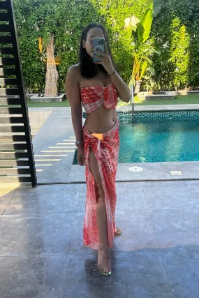 Sunkissed Wrapped Short Length Sarong - Red Orange