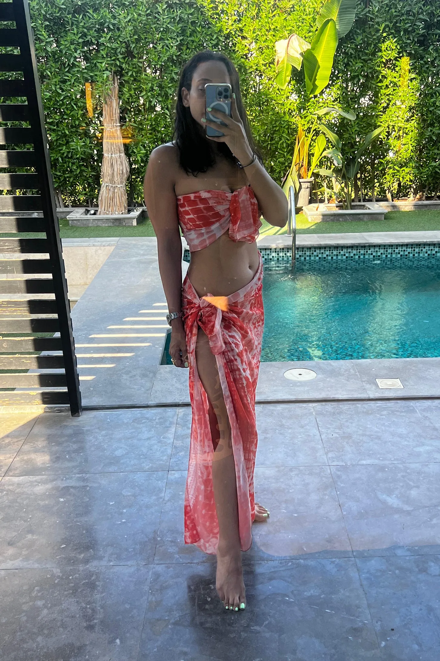 Sunkissed Wrapped Short Length Sarong - Red Orange