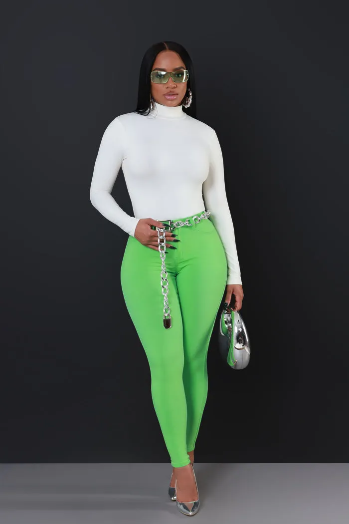 Super Swank High Rise Belt Loop Stretchy Skinny Jeans - Apple Green