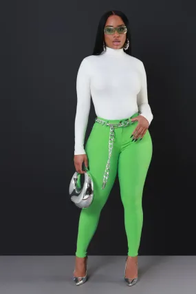 Super Swank High Rise Belt Loop Stretchy Skinny Jeans - Apple Green
