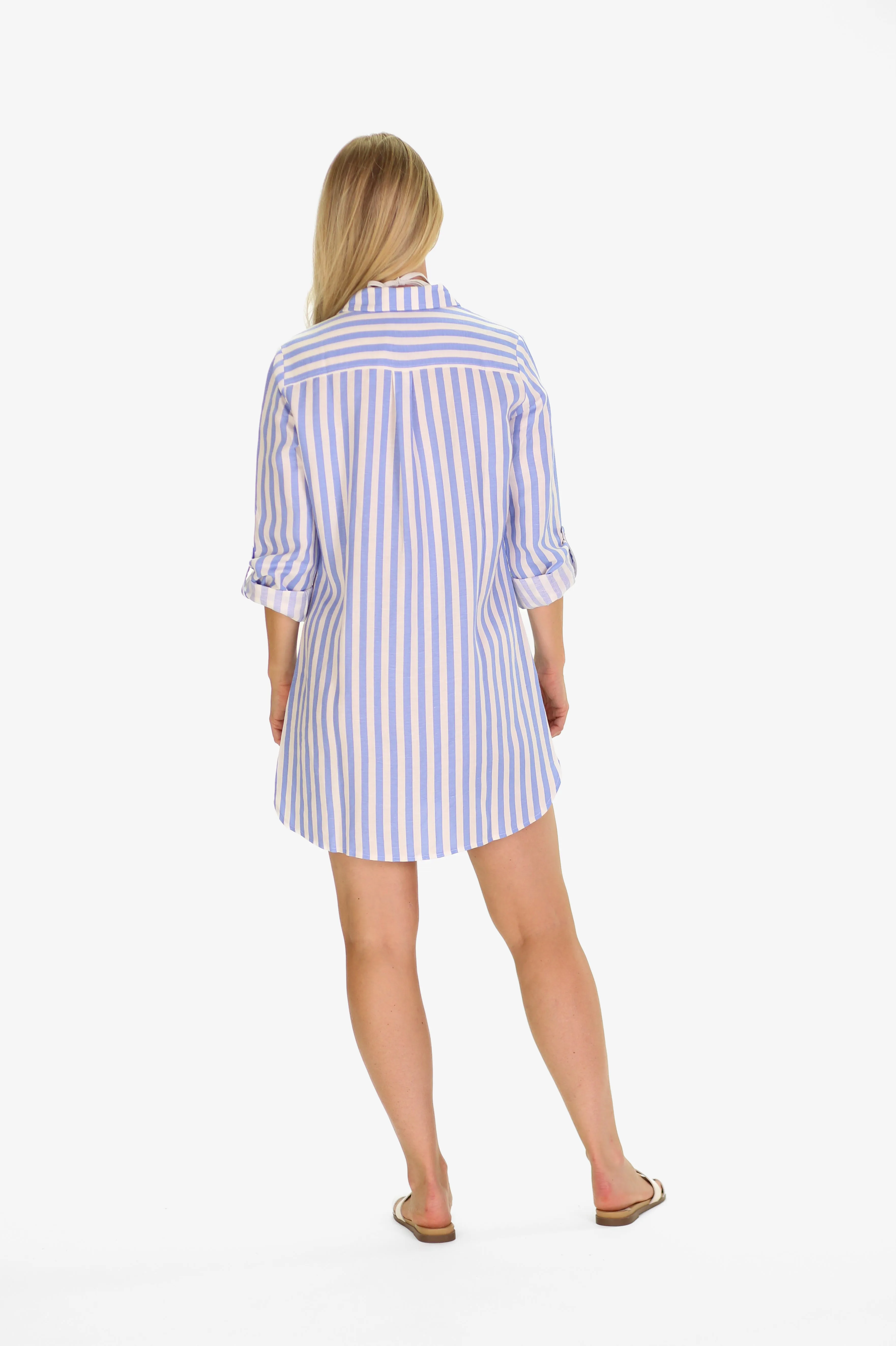 The Flagler Cover Up in Blue Sky Linen Stripe