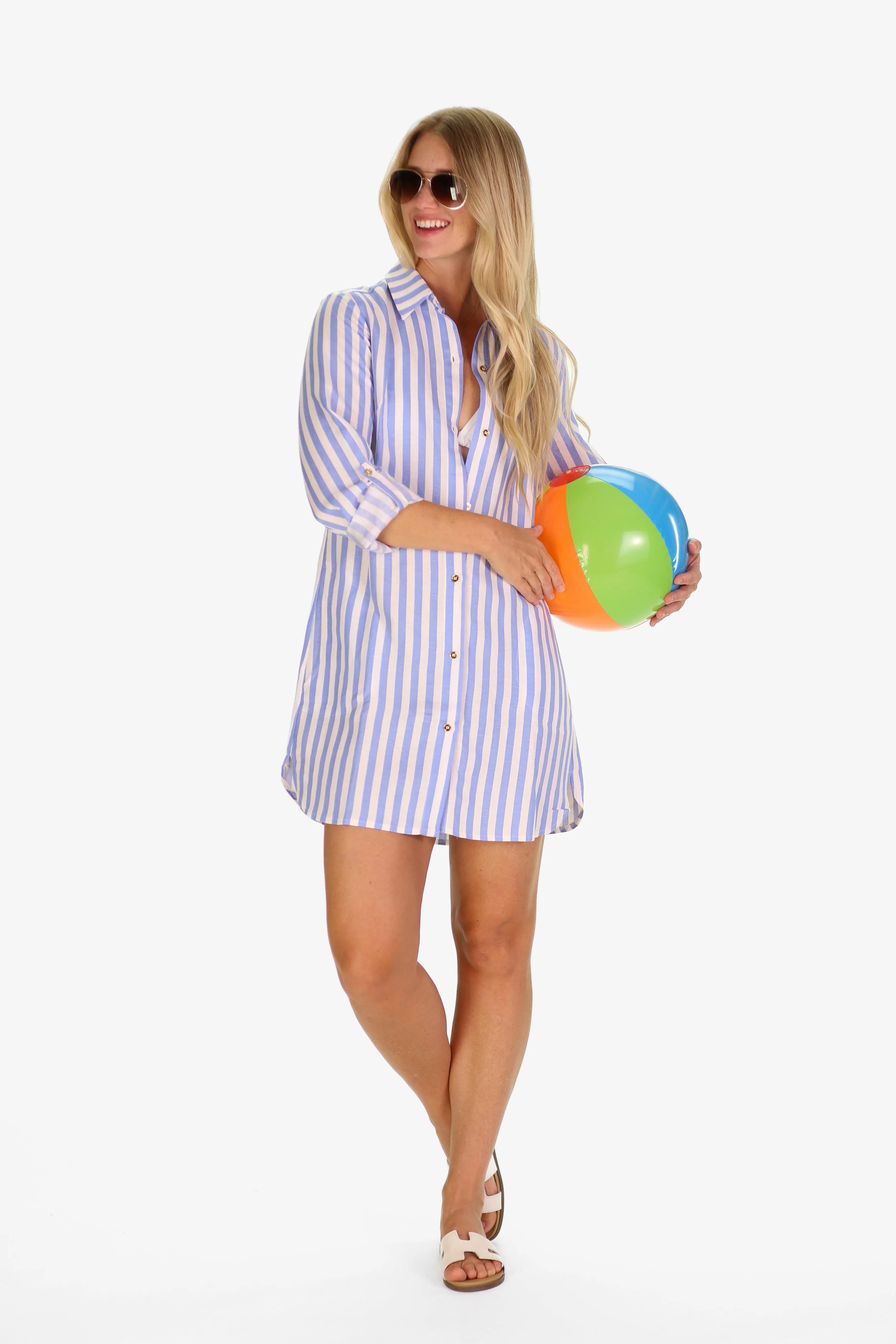 The Flagler Cover Up in Blue Sky Linen Stripe