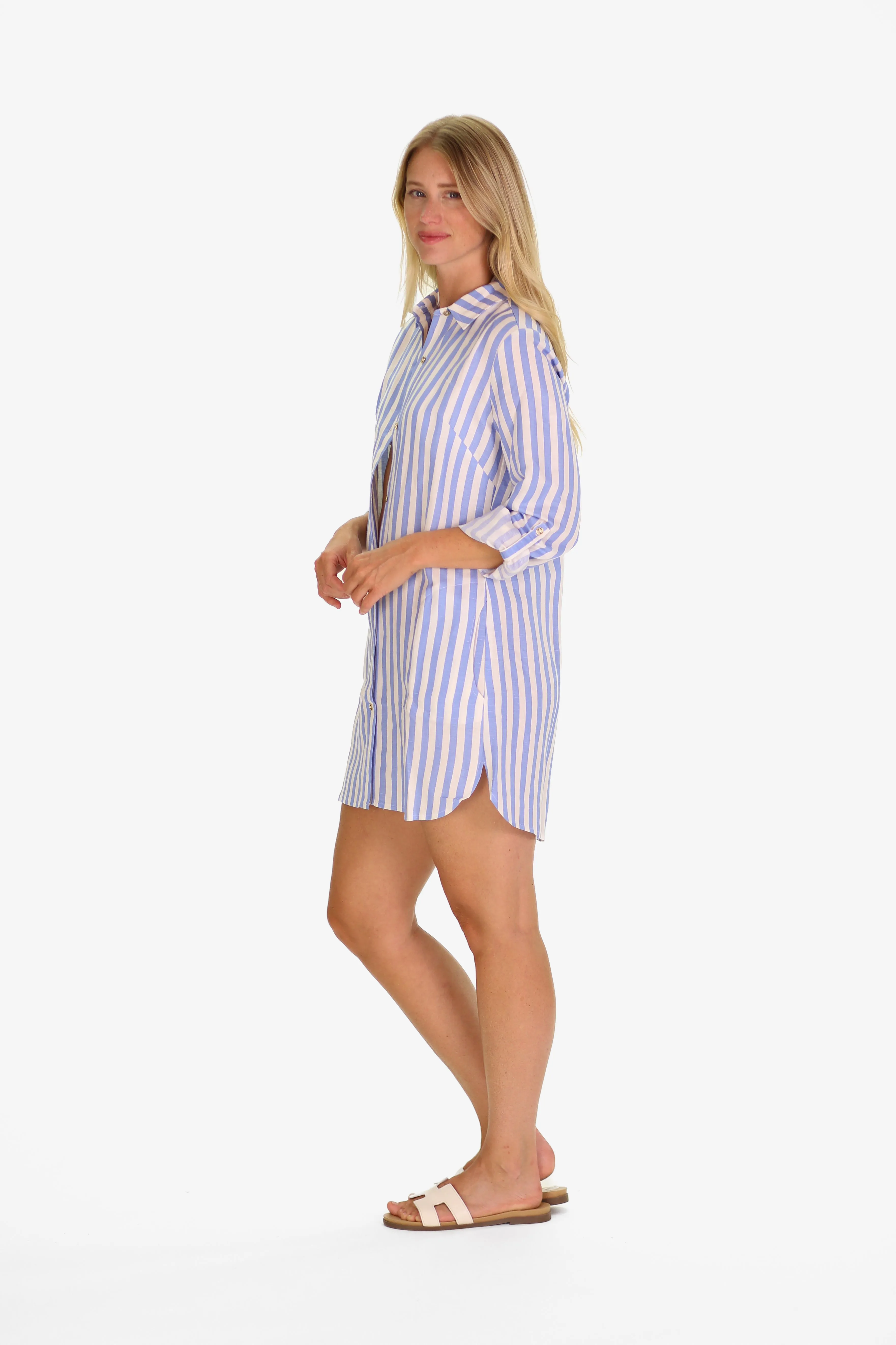 The Flagler Cover Up in Blue Sky Linen Stripe