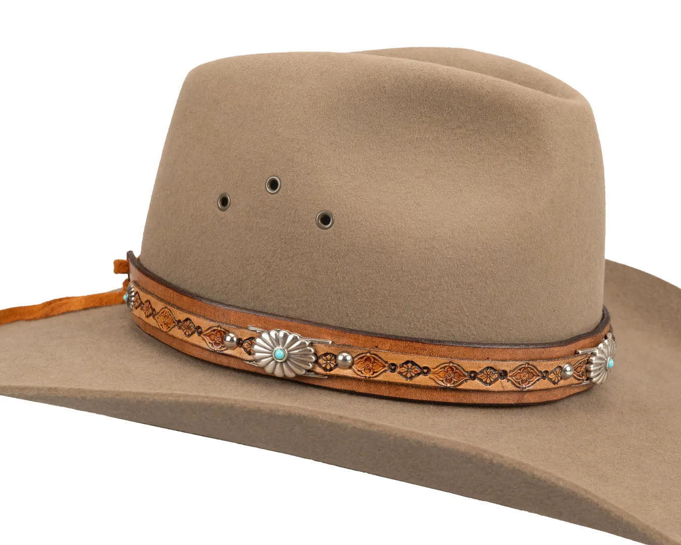 Turquoise Western Hat Band | Floral Conchos #2