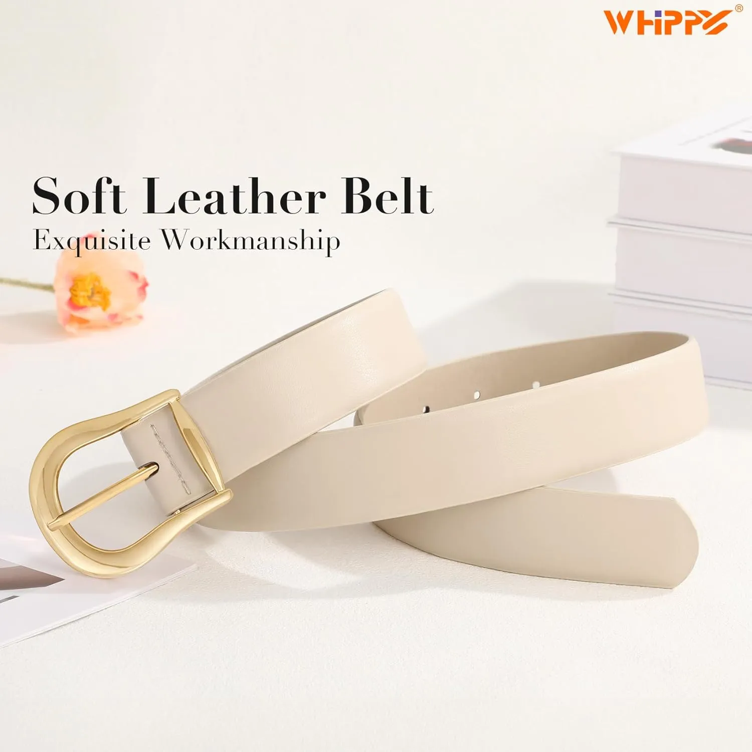 WHIPPY Women's Leather Belt for Jeans Pants Dresses Casual Fashion Waist Belt with Gold Buckle
