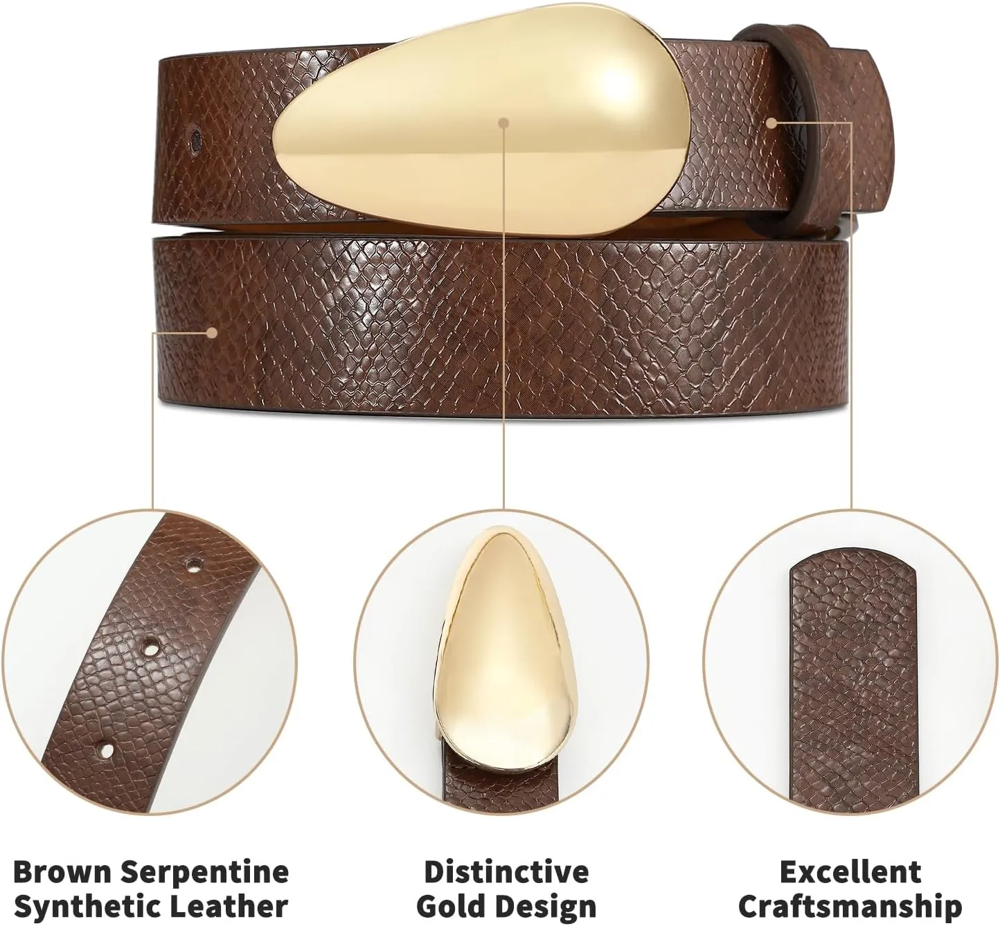 Women Leather Belt Fashion Belt for Women Gold Buckle Perfect for Jeans