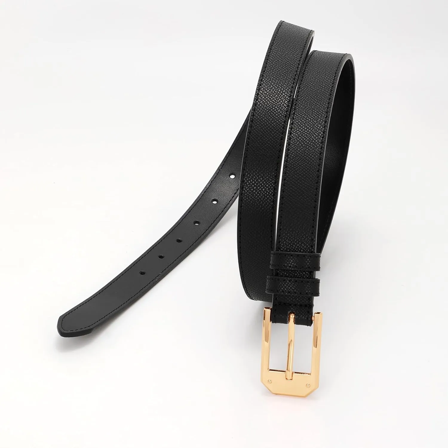 Women Skinny Belt Thin Leather Belt for Jeans Gold Buckle 1.34'' wide