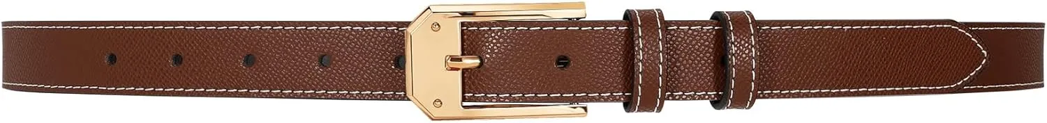 Women Skinny Belt Thin Leather Belt for Jeans Gold Buckle 1.34'' wide