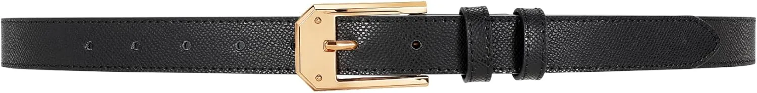 Women Skinny Belt Thin Leather Belt for Jeans Gold Buckle 1.34'' wide