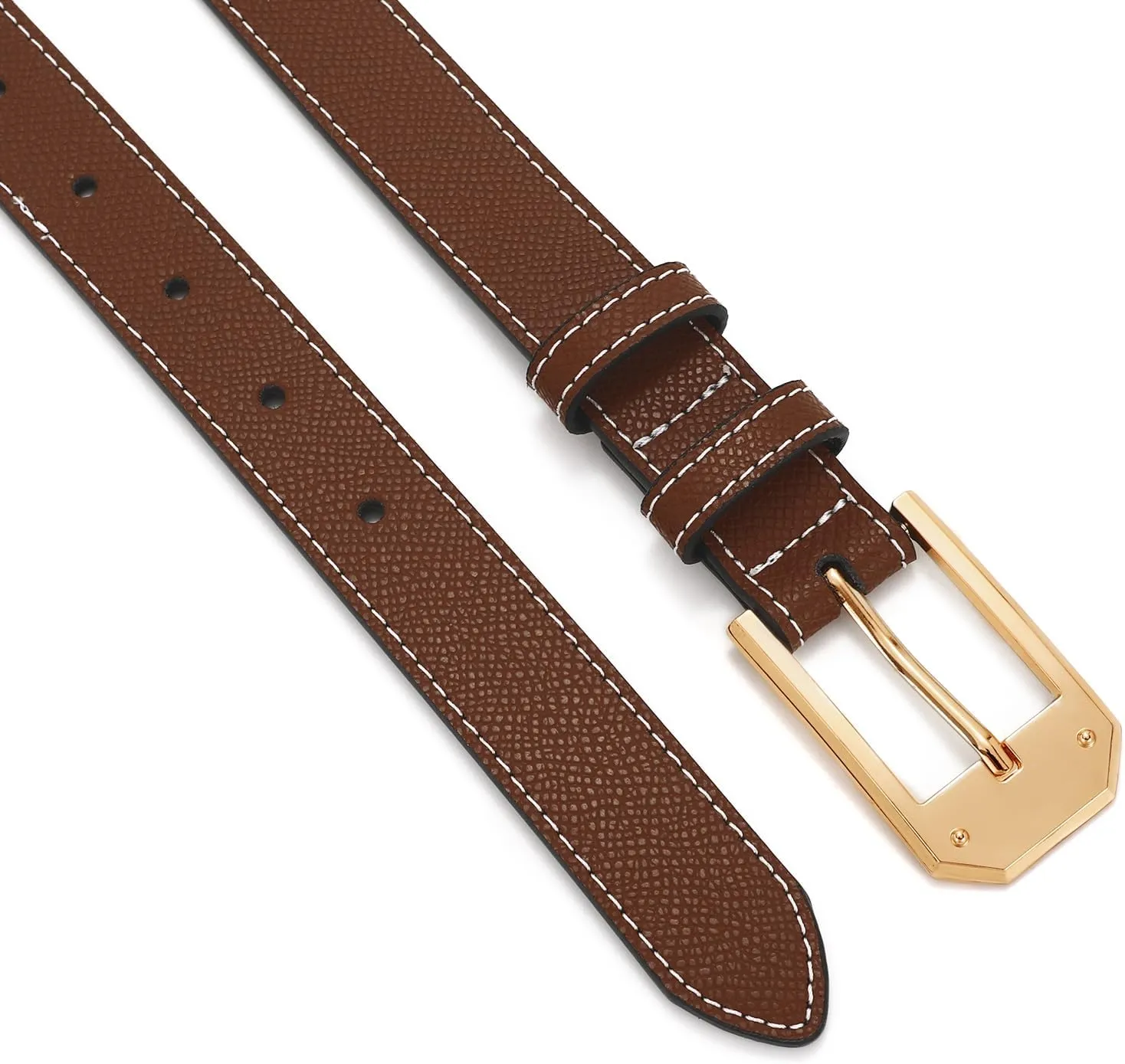 Women Skinny Belt Thin Leather Belt for Jeans Gold Buckle 1.34'' wide