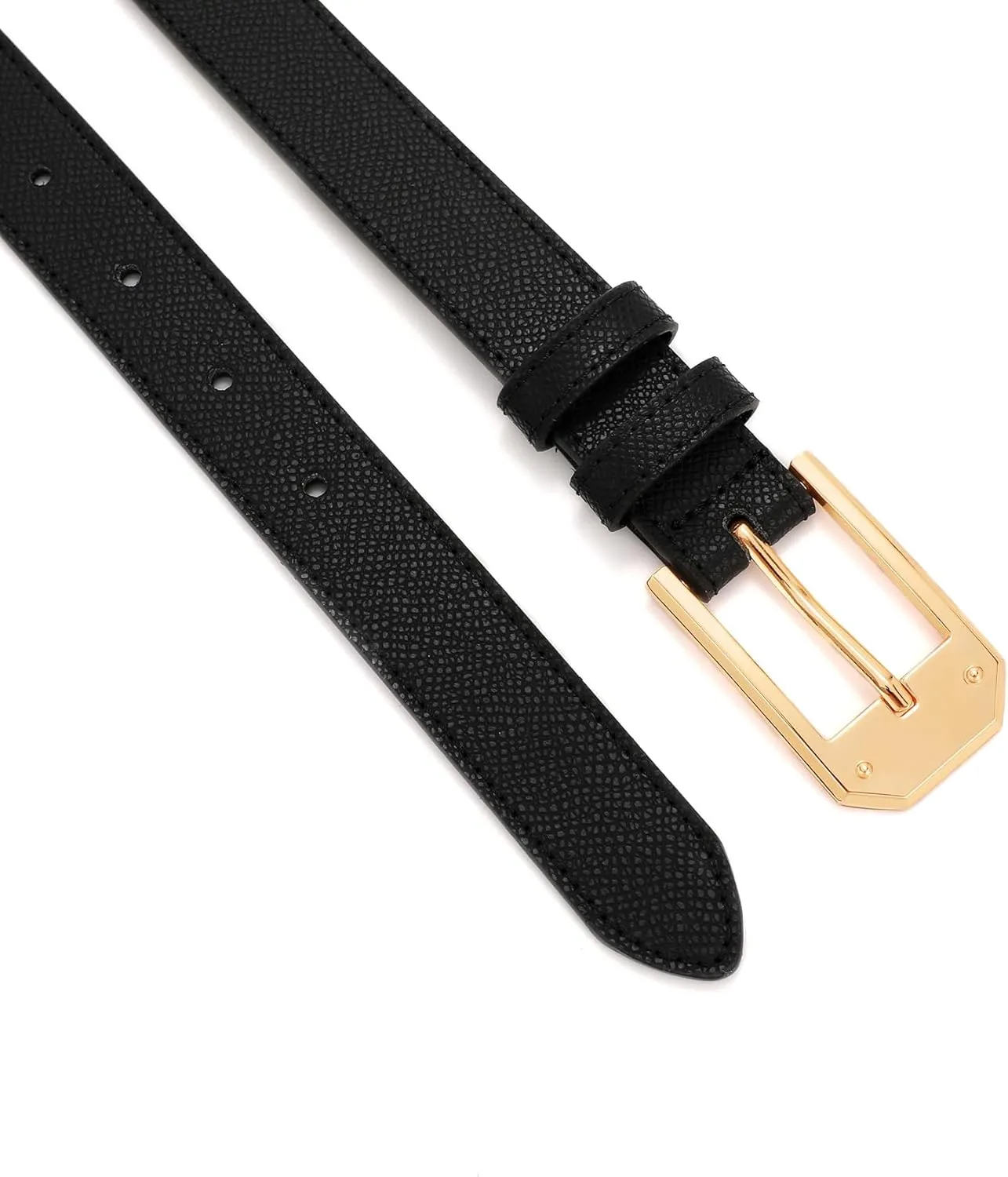 Women Skinny Belt Thin Leather Belt for Jeans Gold Buckle 1.34'' wide