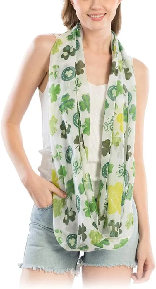 Women St Patrick's Day Print Light Weight Long Scarf (Large Clover Infinity-White)