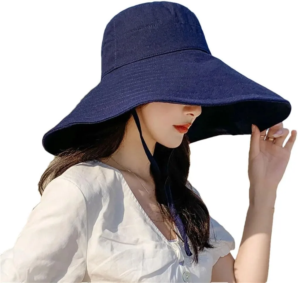 Women Summer Wide Brim Sun Hat Foldable Travel Hat Cotton Beach Hat