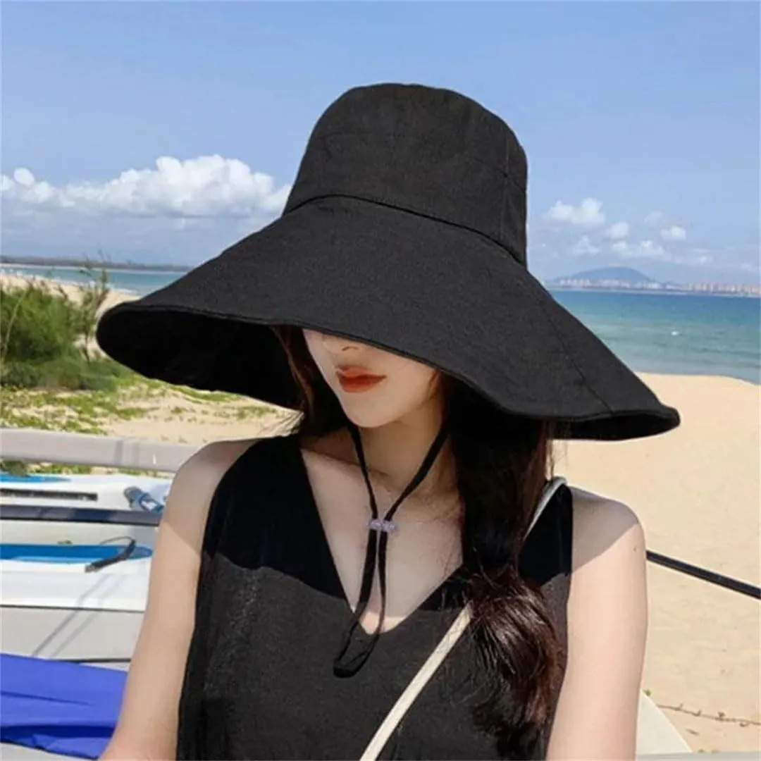 Women Summer Wide Brim Sun Hat Foldable Travel Hat Cotton Beach Hat
