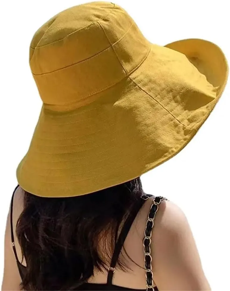 Women Summer Wide Brim Sun Hat Foldable Travel Hat Cotton Beach Hat