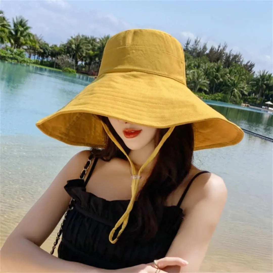 Women Summer Wide Brim Sun Hat Foldable Travel Hat Cotton Beach Hat