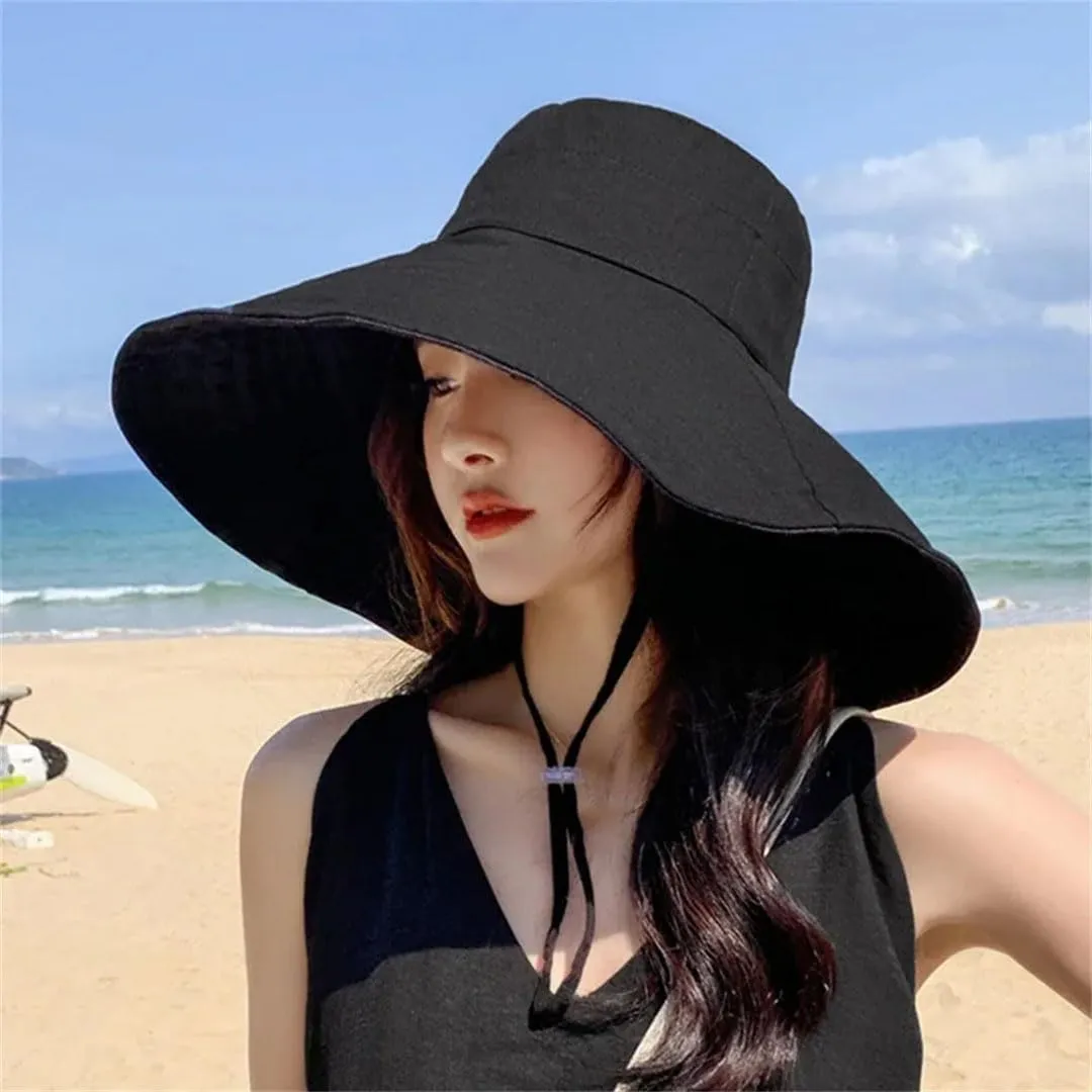 Women Summer Wide Brim Sun Hat Foldable Travel Hat Cotton Beach Hat