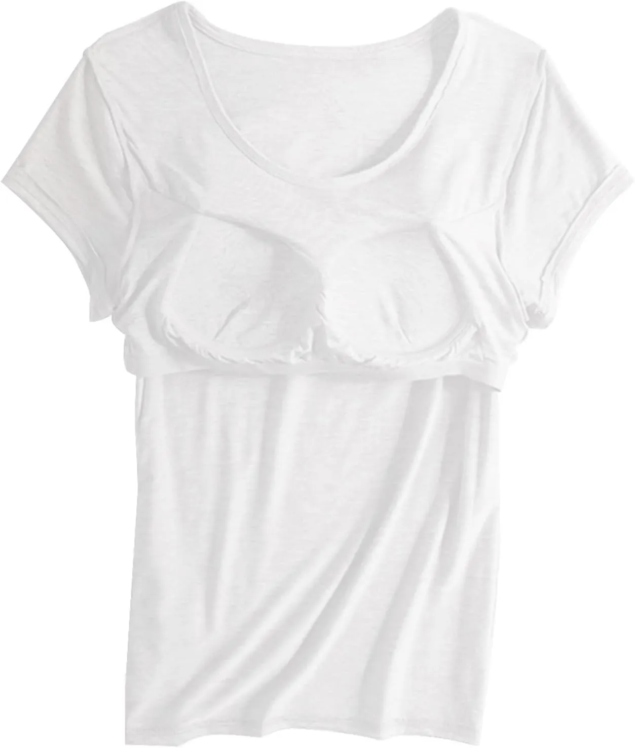 Womens Built-in Bra T-Shirt Padded Active Yoga Tops Short Sleeves Plain Blouses Soft Pajama Casual Workout Shirts