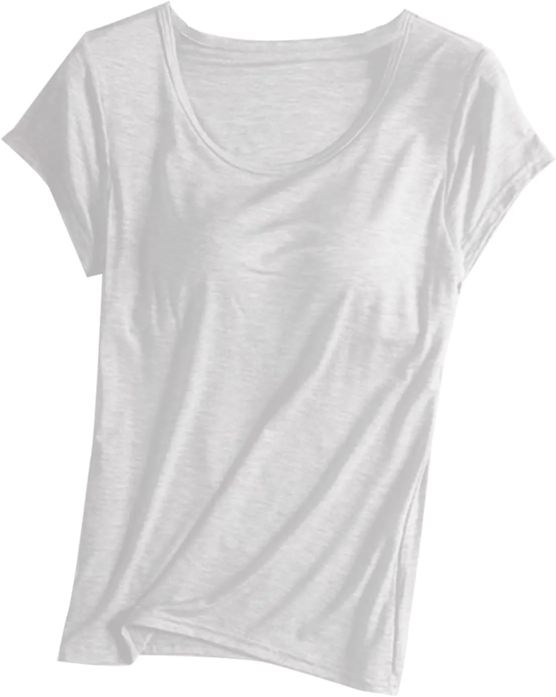 Womens Built-in Bra T-Shirt Padded Active Yoga Tops Short Sleeves Plain Blouses Soft Pajama Casual Workout Shirts