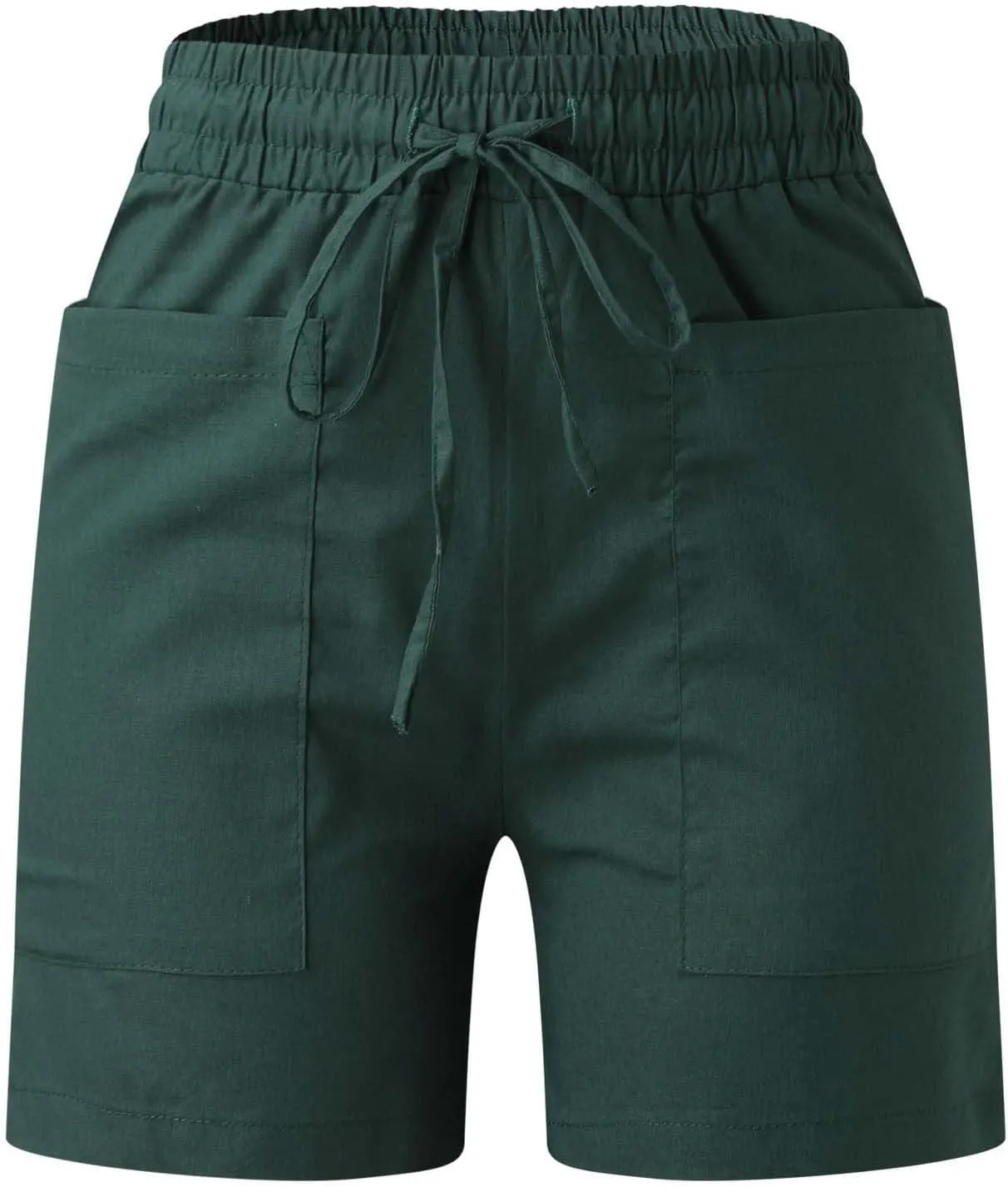 Womens Linen Shorts Summer Casual High Waisted Drawstring Elastic Shorts Cotton Wide Leg Summer Casual Shorts with Pockets