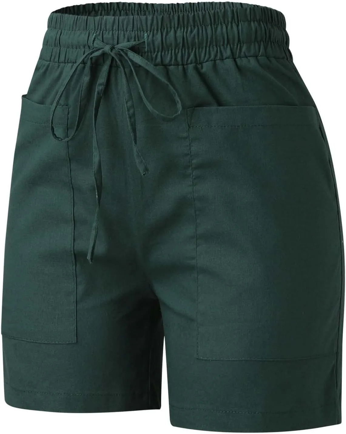 Womens Linen Shorts Summer Casual High Waisted Drawstring Elastic Shorts Cotton Wide Leg Summer Casual Shorts with Pockets