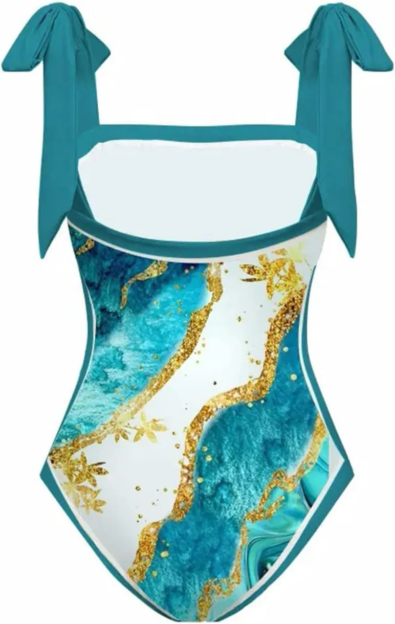 Womens One-Piece Swimsuit Print Chiffon Cover Up Beach Sarong Swimwear Beachwear Retro Wrap Maxi Skirt Bathing Suit