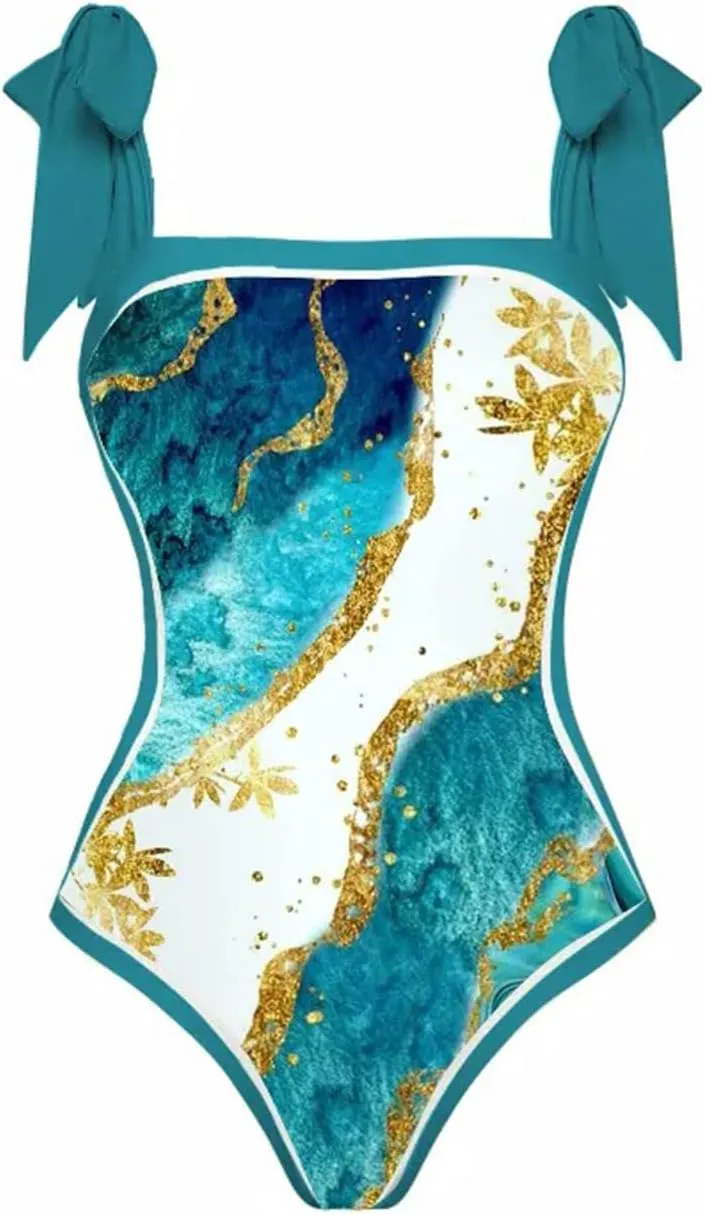 Womens One-Piece Swimsuit Print Chiffon Cover Up Beach Sarong Swimwear Beachwear Retro Wrap Maxi Skirt Bathing Suit