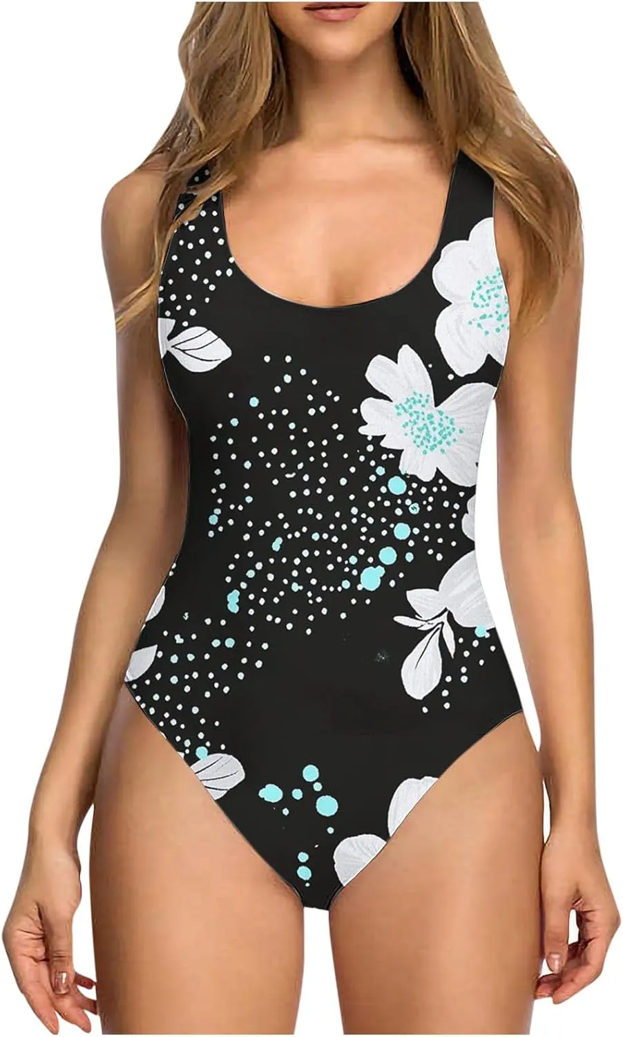 Women's One Piece Swimsuit Summer Trendy Print Bathing Suit Tankini Sets Wide Straps Swimwear Tummy Control Beachwear