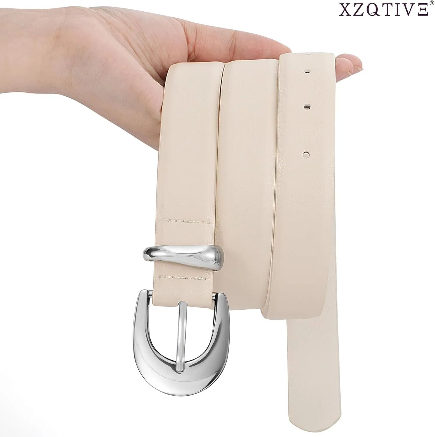 XZQTIVE Women Leather Belt for Jeans Pants Ladies Fashion Skinny belt with Gold Silver Buckle