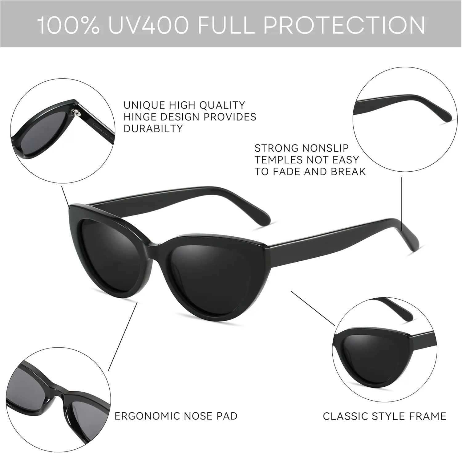 ZENOTTIC Trendy Polarized Women Sunglasses: Retro Cateye Shades for Ladies - Sun Glasses with UV400 Protection